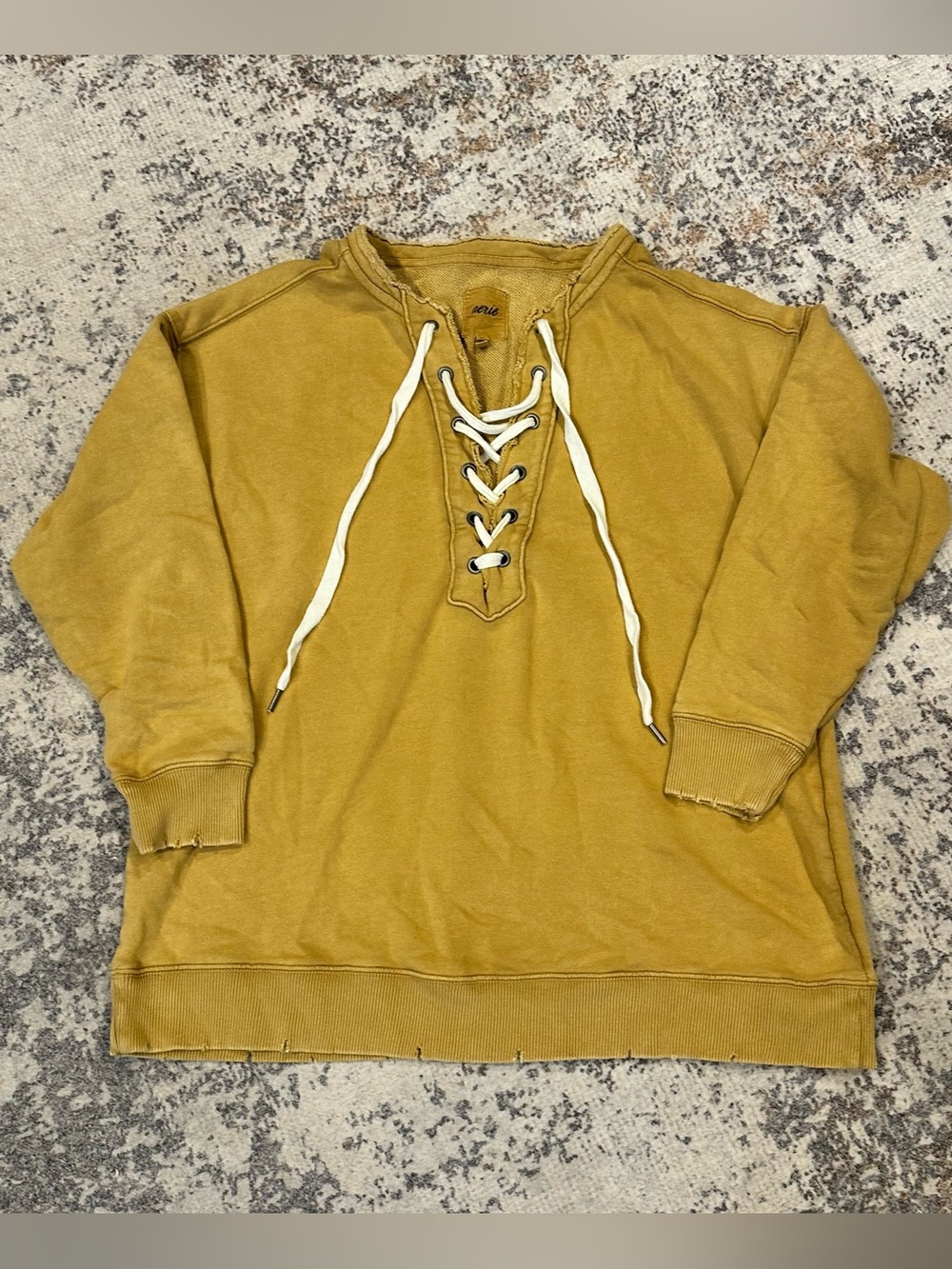 EUC Aerie Mustard Yellow Lace-Up Crewneck Pullover Sweatshirt--Sz Small